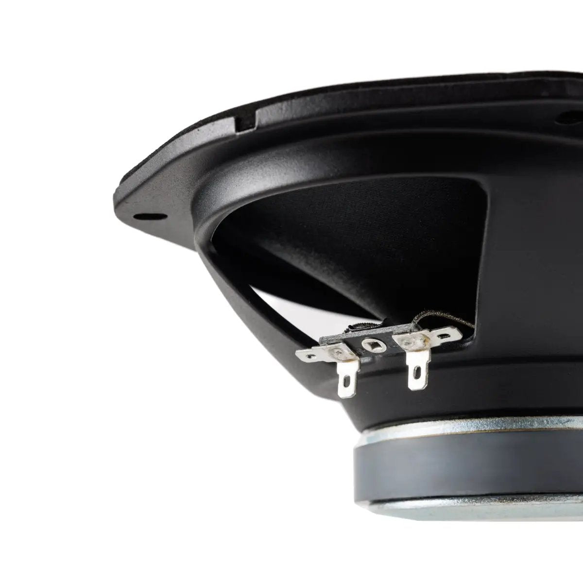 Close-up of the Pride Ruby Air 69 speaker terminals, basket and magnet