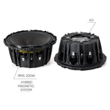 Pride Ruby Performance speaker graphic identifying 200 W RMS, 4-ohm impedance and a hybrid magnetic system