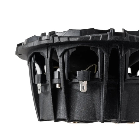 Close-up of a Pride Ruby Performance speaker basket and terminals