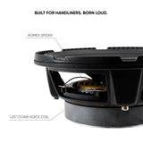 Pride Solo 140 6.5 basket close-up, with labels for the Nomex spider and 1.25-inch CCAW voice coil