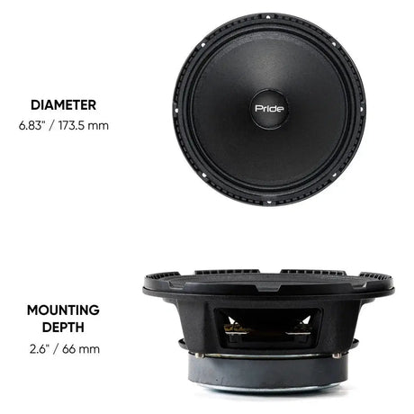 Speaker dimension graphic showing a 173.5 mm diameter and 66 mm mounting depth