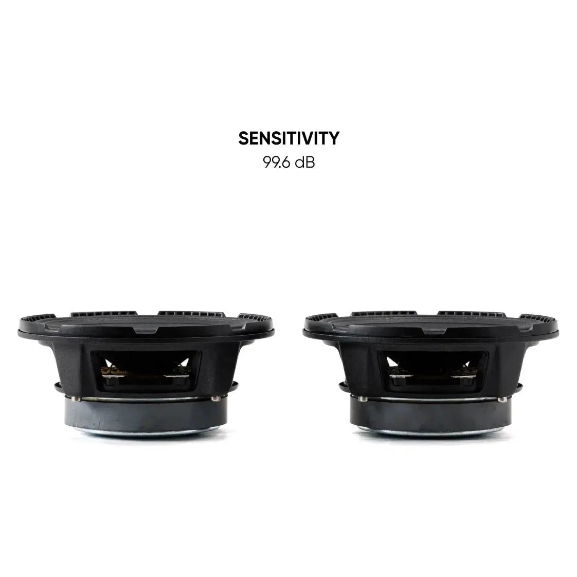 Side views of two Pride speakers with a 99.6 dB sensitivity callout