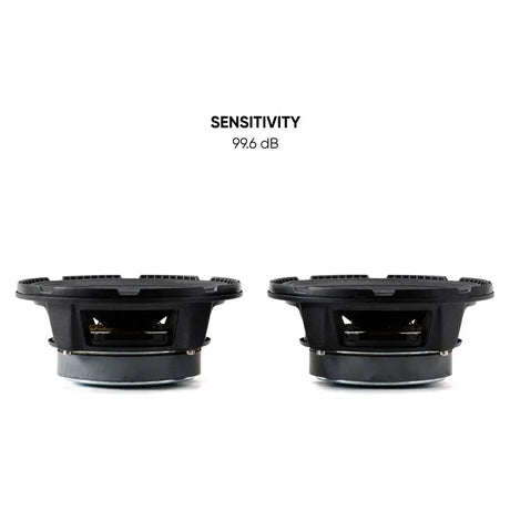 Side views of two Pride speakers with a 99.6 dB sensitivity callout