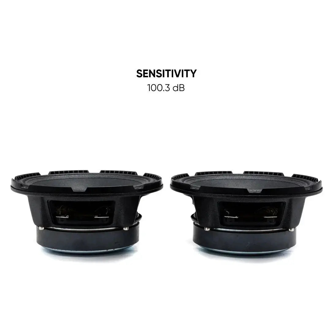 Side views of two Pride speakers with a 100.3 dB sensitivity callout
