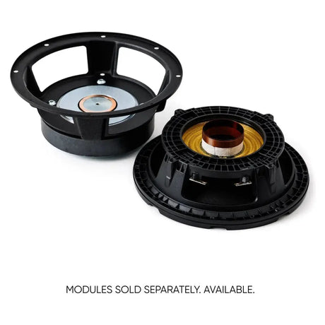 Separated Pride Solo 200 speaker cone module and basket, with text noting modules are sold separately