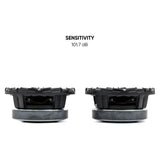 Pride speaker pair in side views with a 101.7 dB sensitivity callout