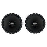 Front views of two black Pride speakers with silver mounting screws