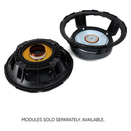 Separated speaker basket and cone module with a notice that replacement modules are sold separately