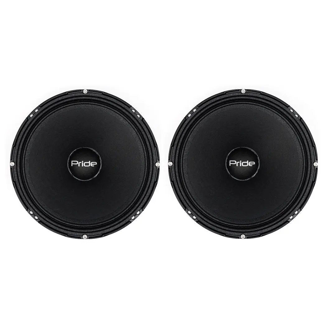 Two black Pride speakers shown from the front