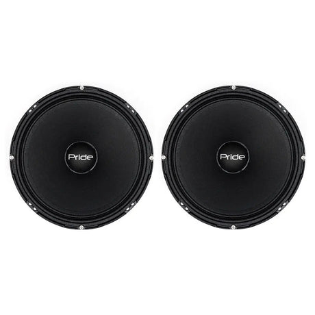 Two black Pride speakers shown from the front