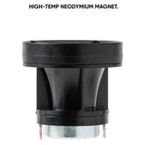 Side view of a black horn tweeter with a high-temperature neodymium magnet callout