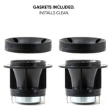 Pride Solo 40 tweeter pair with the mounting gaskets lifted above the horns, labeled gaskets included