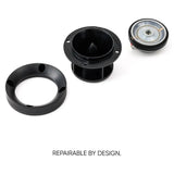Disassembled Pride Solo 40 tweeter with horn, trim ring and diaphragm separated to illustrate repairable construction