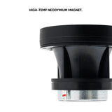 Side detail of a black horn tweeter with a high-temperature neodymium magnet callout