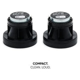 Rear view of a Pride Solo 60 tweeter pair, showing the labels and terminals