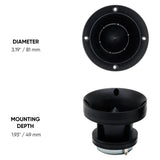 Horn tweeter dimension graphic showing an 81 mm diameter and 49 mm mounting depth