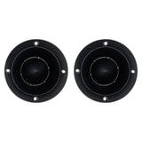 Front view of two black horn tweeters with round mounting flanges