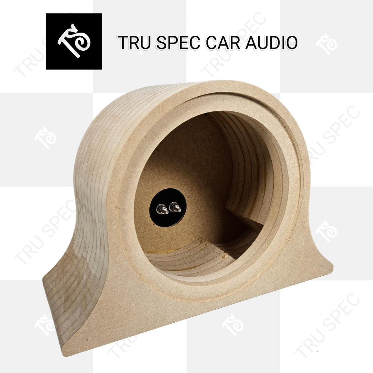 Tru Spec laminated-wood speaker enclosure with one recessed circular opening