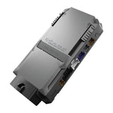 Angled view of an Excalibur control module showing its labeled case and color-coded connector sockets