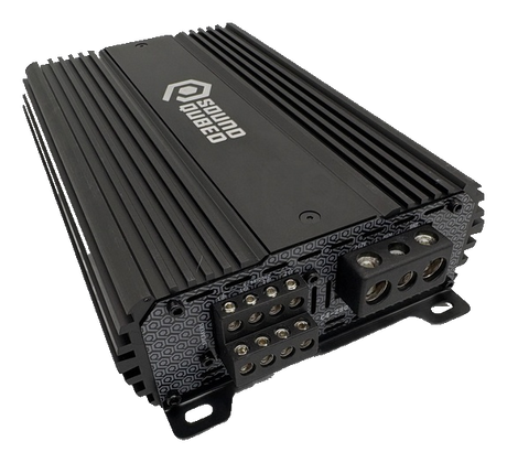 SoundQubed C4-2800 amplifier, angled terminal view