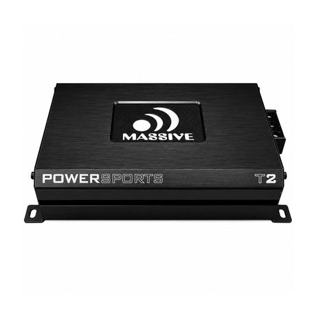 Top of a Massive Audio T2 amplifier with Powersports lettering