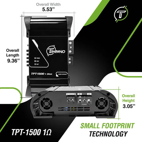 Timpano TPT-1500 amplifier dimensions: 5.53 by 9.36 inches, with a 3.05-inch height
