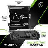 TPT-2200 dimension graphic showing 7.46-inch width, 9.36-inch length and 3.05-inch height