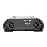 Amplifier power-input panel with three screw terminals, ventilation slots and two cooling fans