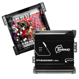 Open Timpano bass amplifier showing its red circuit board beside the removed cover