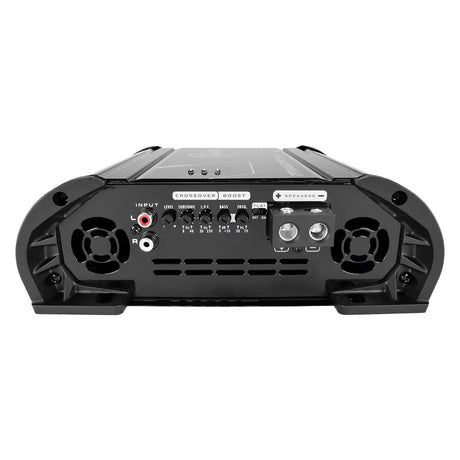 Timpano TPT-BASS3000 control panel with RCA inputs, level, subsonic and low-pass filters, bass boost controls and speaker terminals