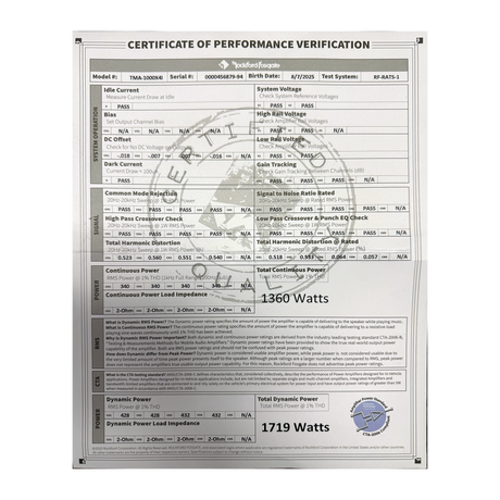 TMA-1000X4i Performance Verification Certificate