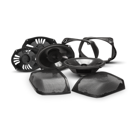 Beauty shot of TMS69BL14 saddlebag speaker kit