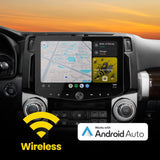 Installed Stinger touchscreen showing navigation and music in a wireless Android Auto graphic