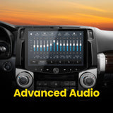 Stinger advanced-audio graphic showing an equalizer with frequency sliders on the installed touchscreen