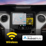 Installed Stinger touchscreen showing navigation and music in a wireless Android Auto graphic