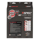 T-Spec V10-AK8 amplifier wiring kit retail packaging with installation-kit contents listed