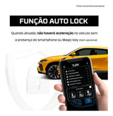 Tury Auto Lock graphic: when enabled, acceleration is blocked without the smartphone or optional Magic Key