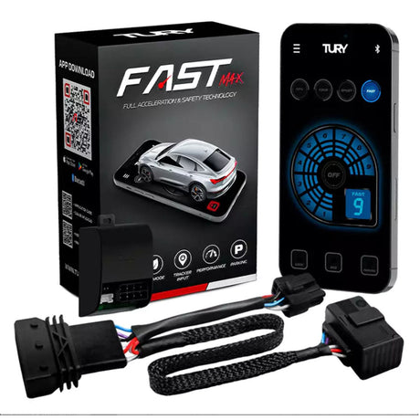 Tury FAST MAX package, wired module and smartphone app display