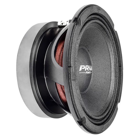 PRV Audio Forte speaker shown at an angle, with its cone, basket and magnet visible