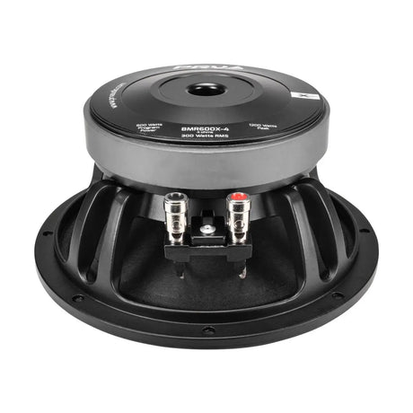 PRV Audio 8MR600X-4 speaker, rear view showing the labeled magnet, open basket and spring terminals