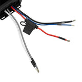 Amplifier wiring leads with an inline fuse holder, labeled ground wire and stripped wire ends