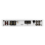 DS18 NXL-M2 amplifier end panel with fuses, power and two-channel speaker terminals, high-level input and RCA input/output jacks