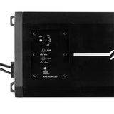 Close-up of the DS18 NXL-X360.2D amplifier controls, including filter selection, sensitivity, frequency and status indicators