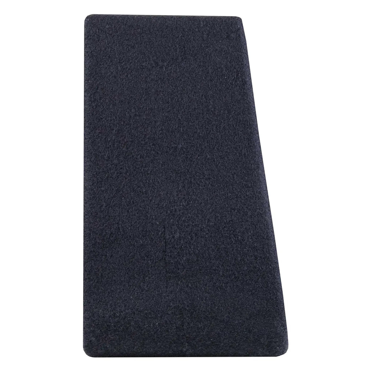 Plain tapered end panel of a black carpeted subwoofer enclosure