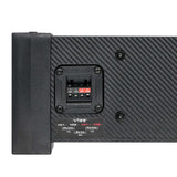 VIBE subwoofer terminals with a printed guide showing 1-ohm parallel and 4-ohm series voice-coil wiring