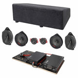 VIBE audio components with a carpeted enclosure, oval and round speakers, tweeters and a prewired amplifier board