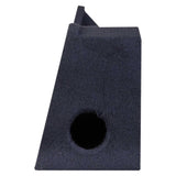 VIBE carpeted subwoofer enclosure end view showing its round bass port