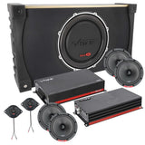 VIBE audio kit with a subwoofer enclosure, four round speakers, two tweeters and two amplifiers