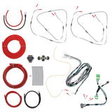 Vehicle audio wiring harnesses, coiled red power cable, fuse holder and cable ties