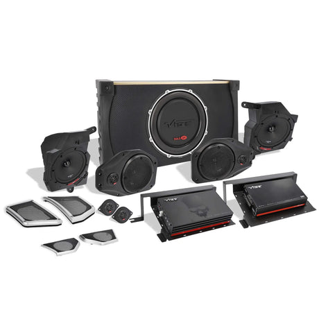 VIBE audio kit with a subwoofer enclosure, two amplifiers, speakers, tweeters and replacement grilles